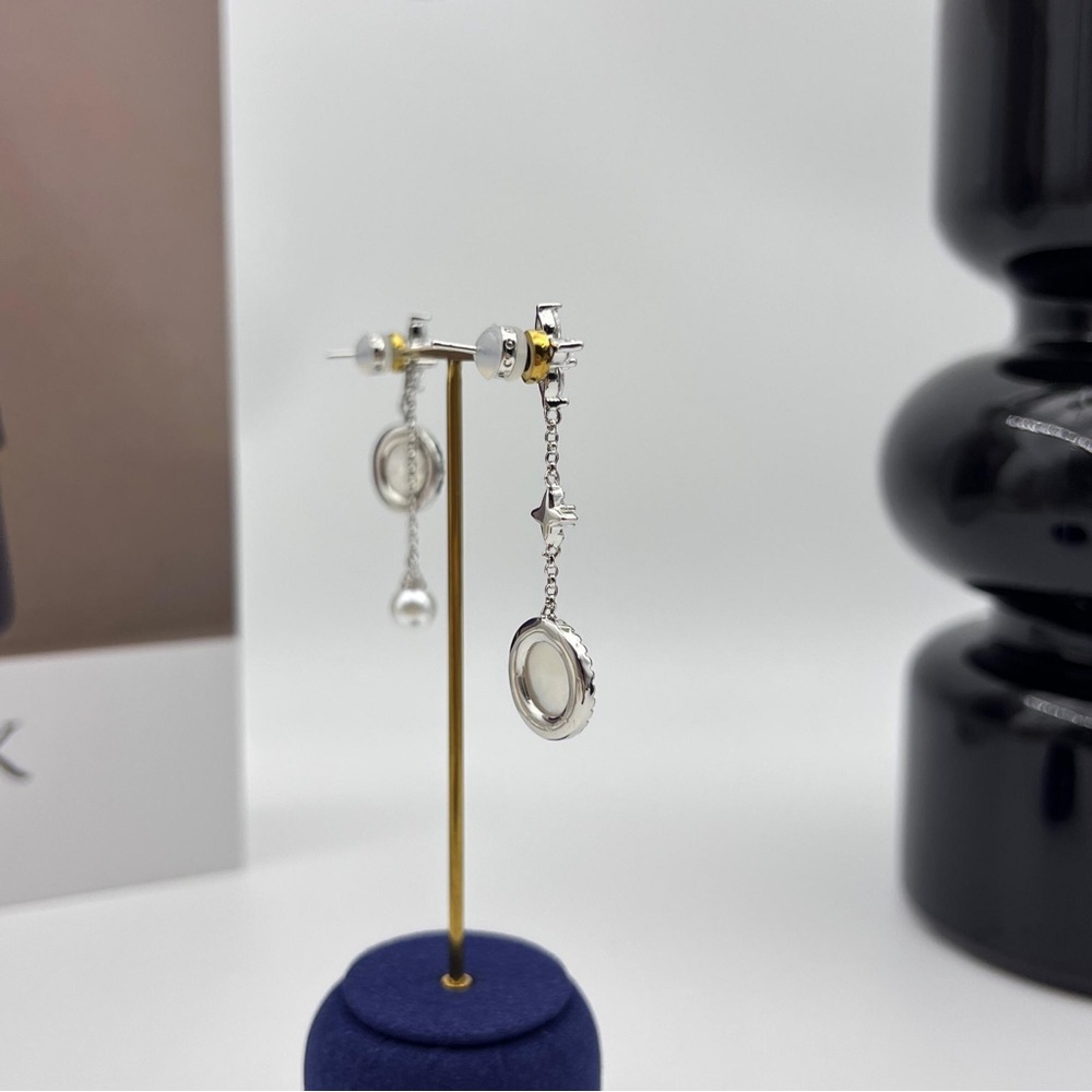 APM Monaco Asymmetrical White Mother-of-Pearl Drop Earrings - Silver - Picture 7 of 7
